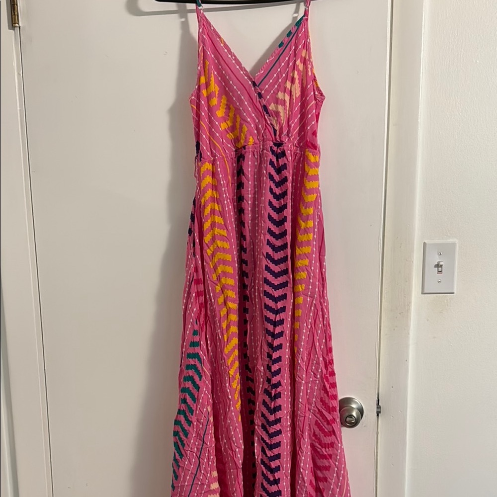 Pink and Yellow Chevron Maxi Dress